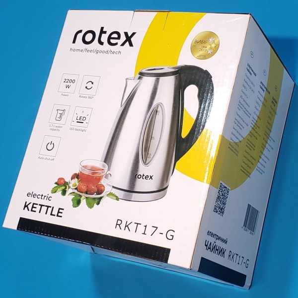 Електрочайник Rotex RKT17-G 1850-2200W 1,7л нержавійка LED підсвітка автовимикання дисковий