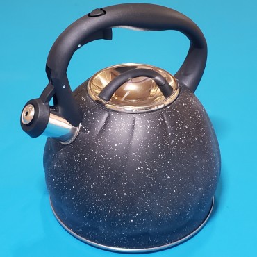 Чайник Kamille 1073 KM 3л, з нержавіючої сталі, зі свистком і нейлоновою ручкою (чорний мармур, сірий мармур)