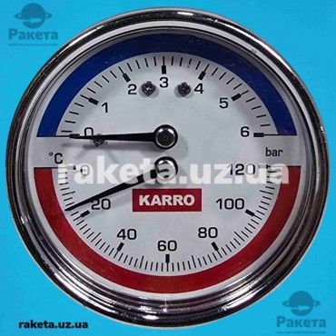 Термоманометр для котла Karro, задній вихід, 0-6 Bar, T=0-120 °C, 1/2