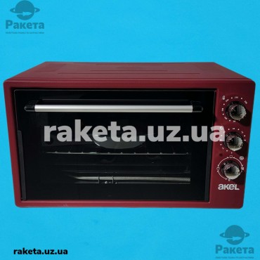 Піч електрична Akel AF930L_claret red 1500 Вт, 45 л, підсвітка, 3 рівня потужності, таймер 90 хвилин, регулятор темперури 50-320°C