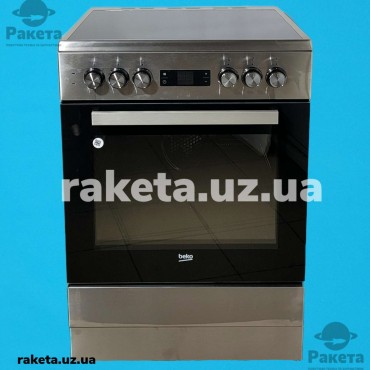 Плита електрична Beko FSE 67310 GX нержавійка, склокераміка, дисплей, тип нагріву High Light, 6 програм, гиль, конвекція