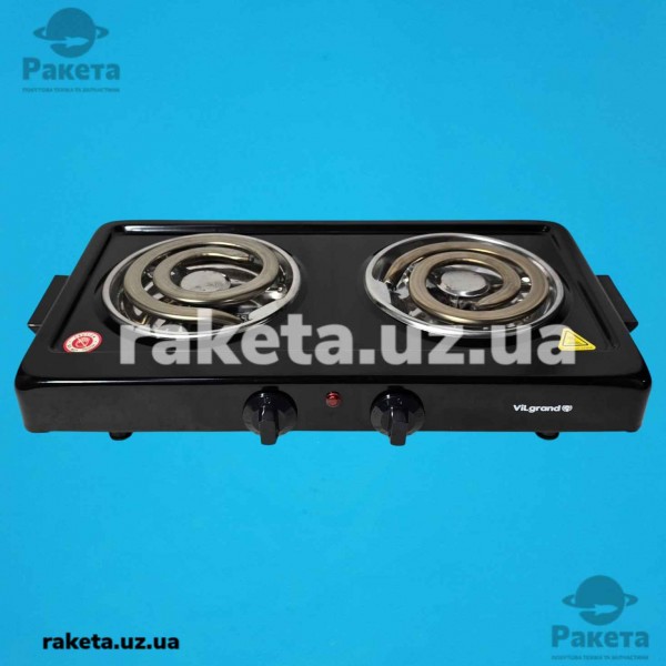Плита електрична Vilgrand VHP162D_black, 2 камфорна, 1000 Вт + 1000 Вт, діаметром 145 мм, широкий тен, корпус металевий