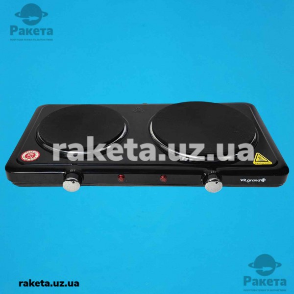 Плита електрична Vilgrand VHP182F_black, 2 камфорна, 1000 Вт + 1500 Вт, діаметром 155 + 185 мм, 
