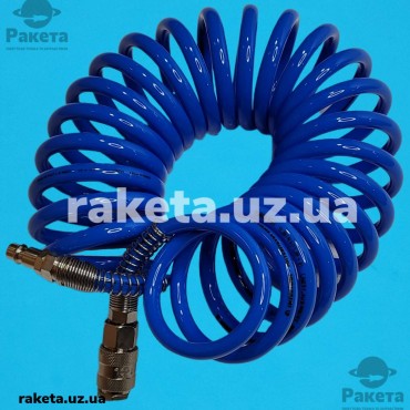 Шланг спіральний поліуретановий 6.5*10 мм, 5м з швидкороз`ємними сполуками Intertool