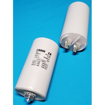 Конденсатор JYUL CBB-60M 40мкф - 450 VAC болт + клеми (45*95 мм) Конденсатор JYUL CBB-60M 40мкф - 450 VAC болт + клеми (45*95 мм)