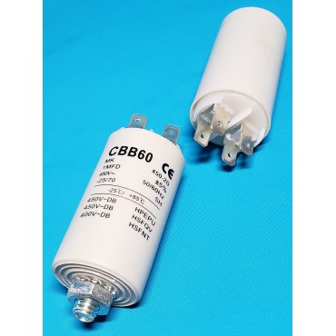 Конденсатор SOK CBB-60 1 мкф - 450 VAC болт + клеми (30*57 мм)