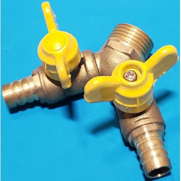 Кран компресора подвійної вхід гайка 1/2 два виходи під штуцер 12 мм Кран компресора подвійної вхід гайка 1/2 два виходи під штуцер 12 мм